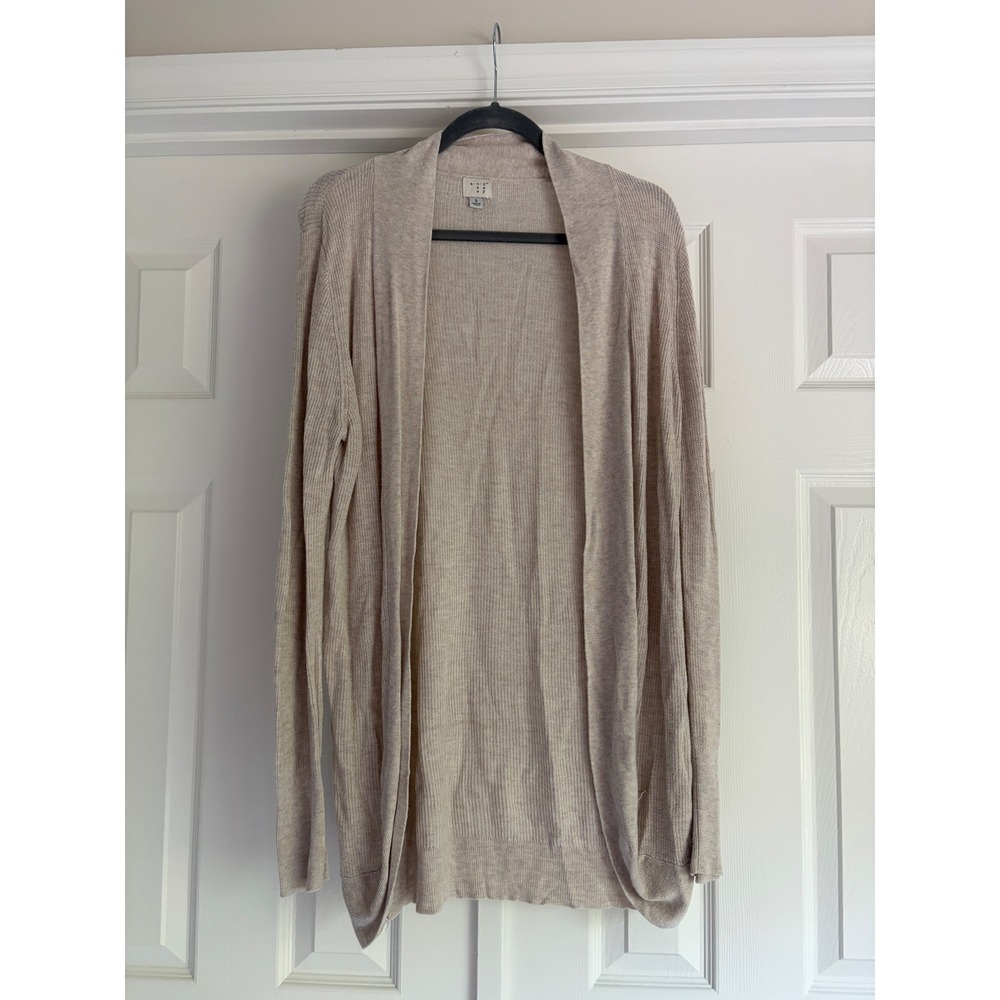 A New Day Womens Oatmeal Beige Ribbed Open Front Cardigan Sweater Large‎